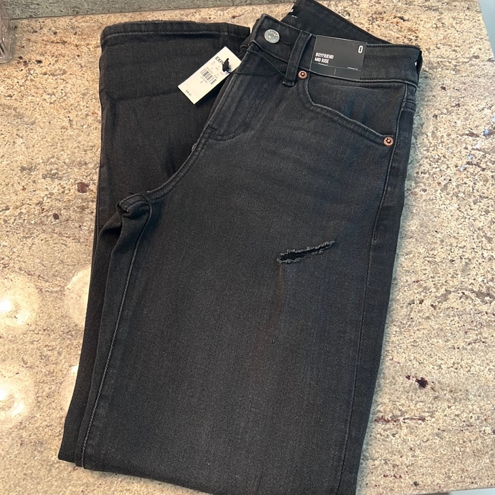 Express Boyfriend Distressed Mid Rise Jeans